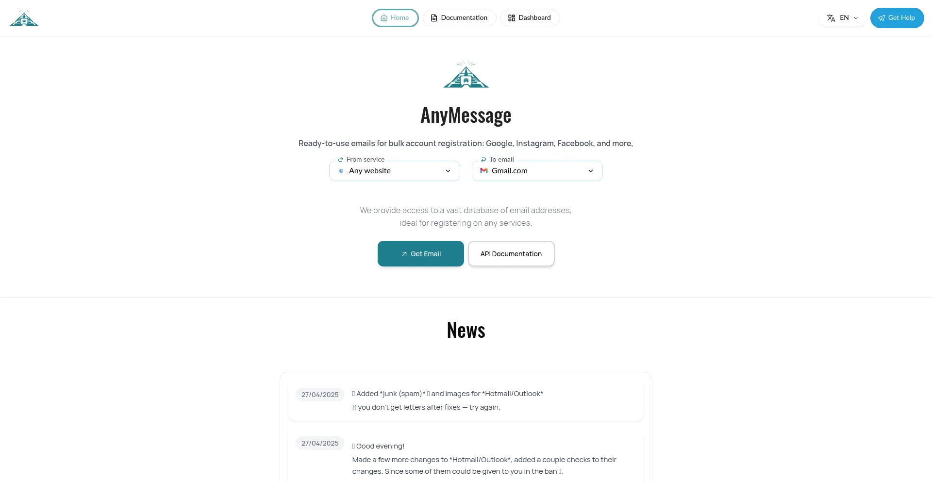 Website screenshot of Anymessage.shop