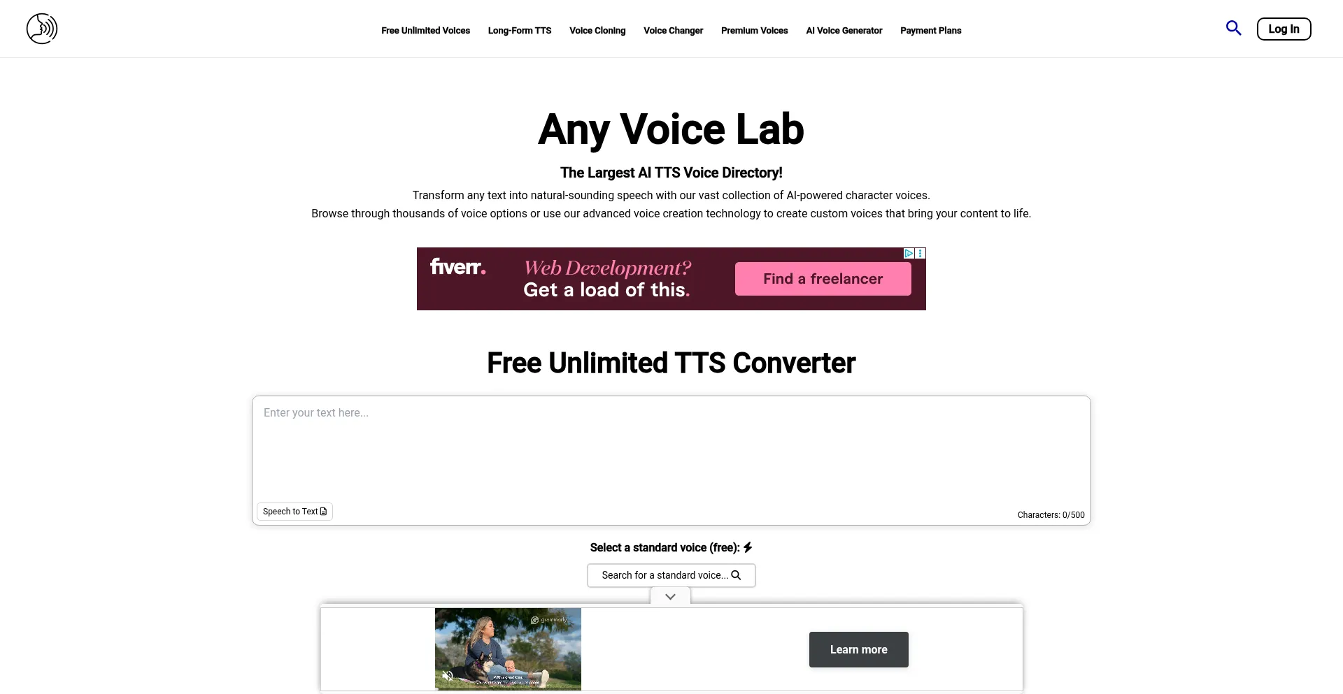Website screenshot of Anyvoicelab.com
