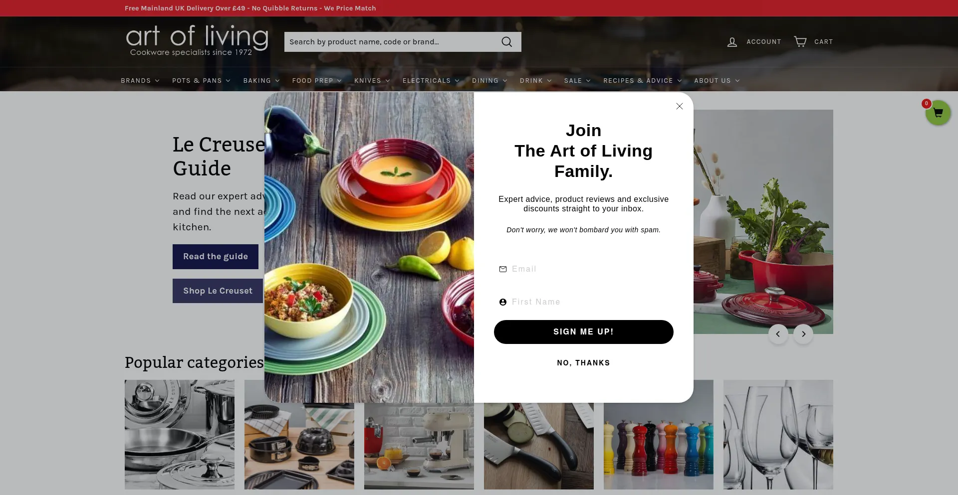 Website screenshot of Aolcookshop.co.uk