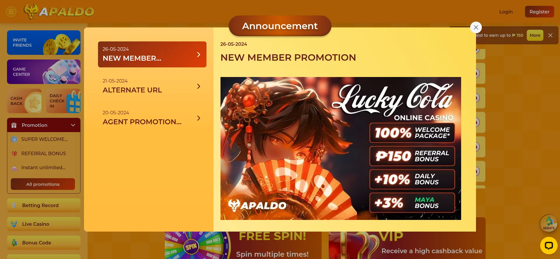 Website screenshot of Apaldo70.com