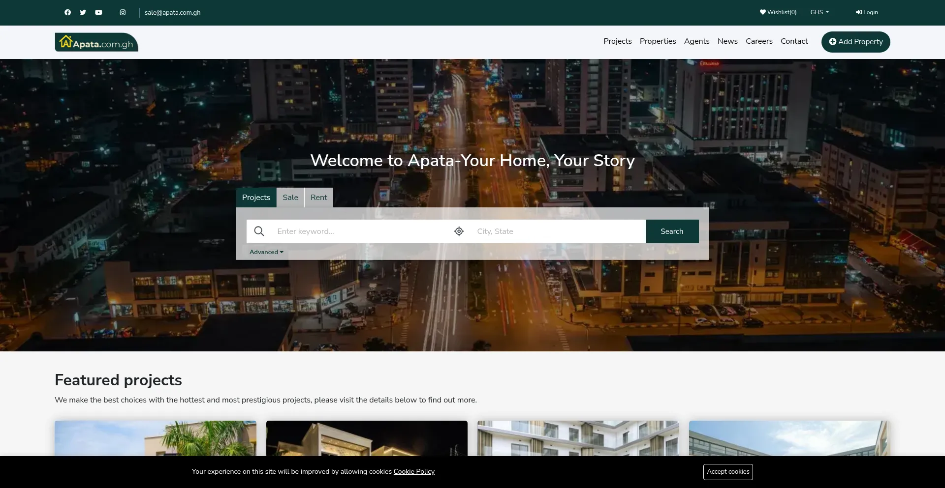 Website screenshot of Apata.com.gh