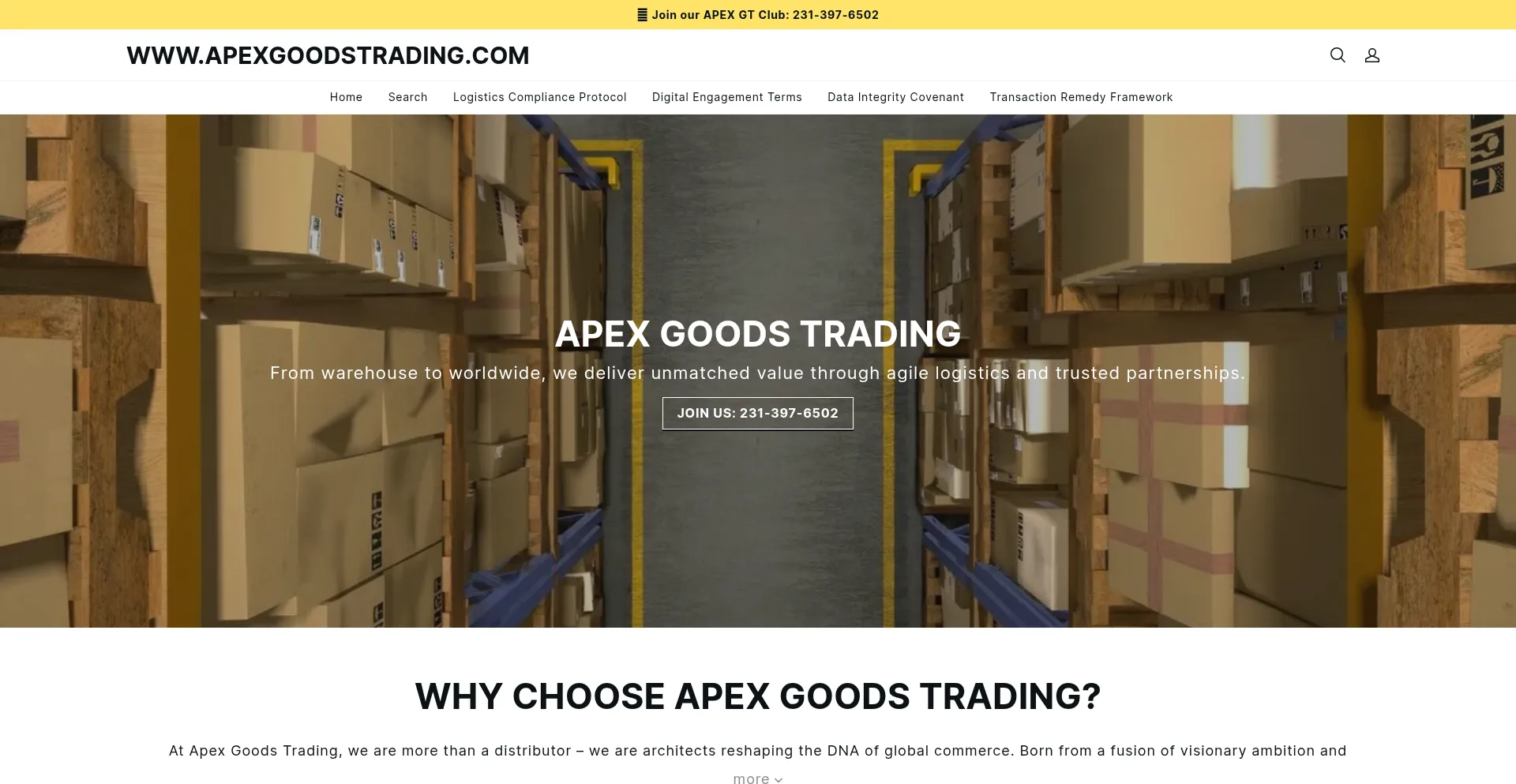 Website screenshot of Apexgoodstrading.com