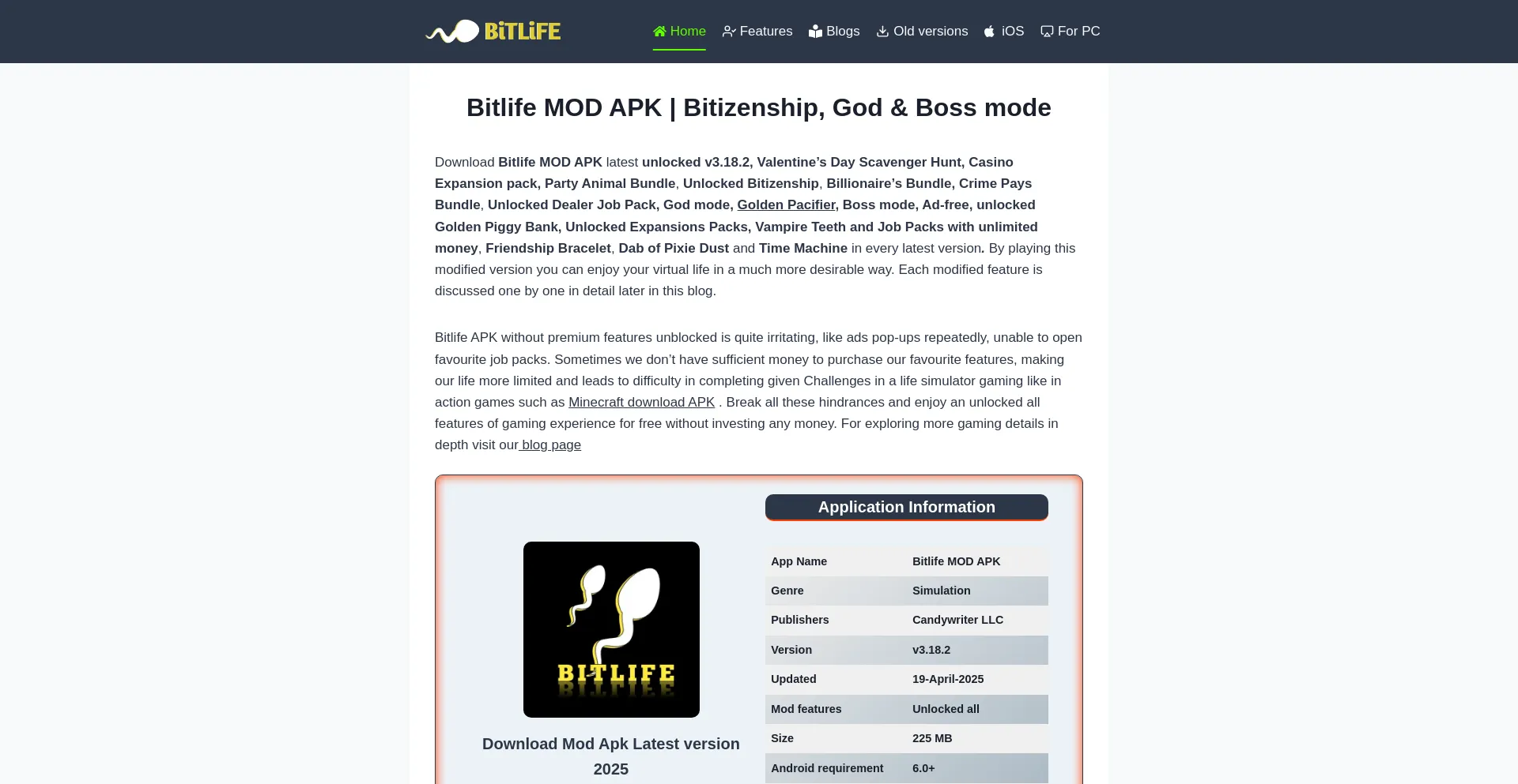 Website screenshot of Apkbitlife.com