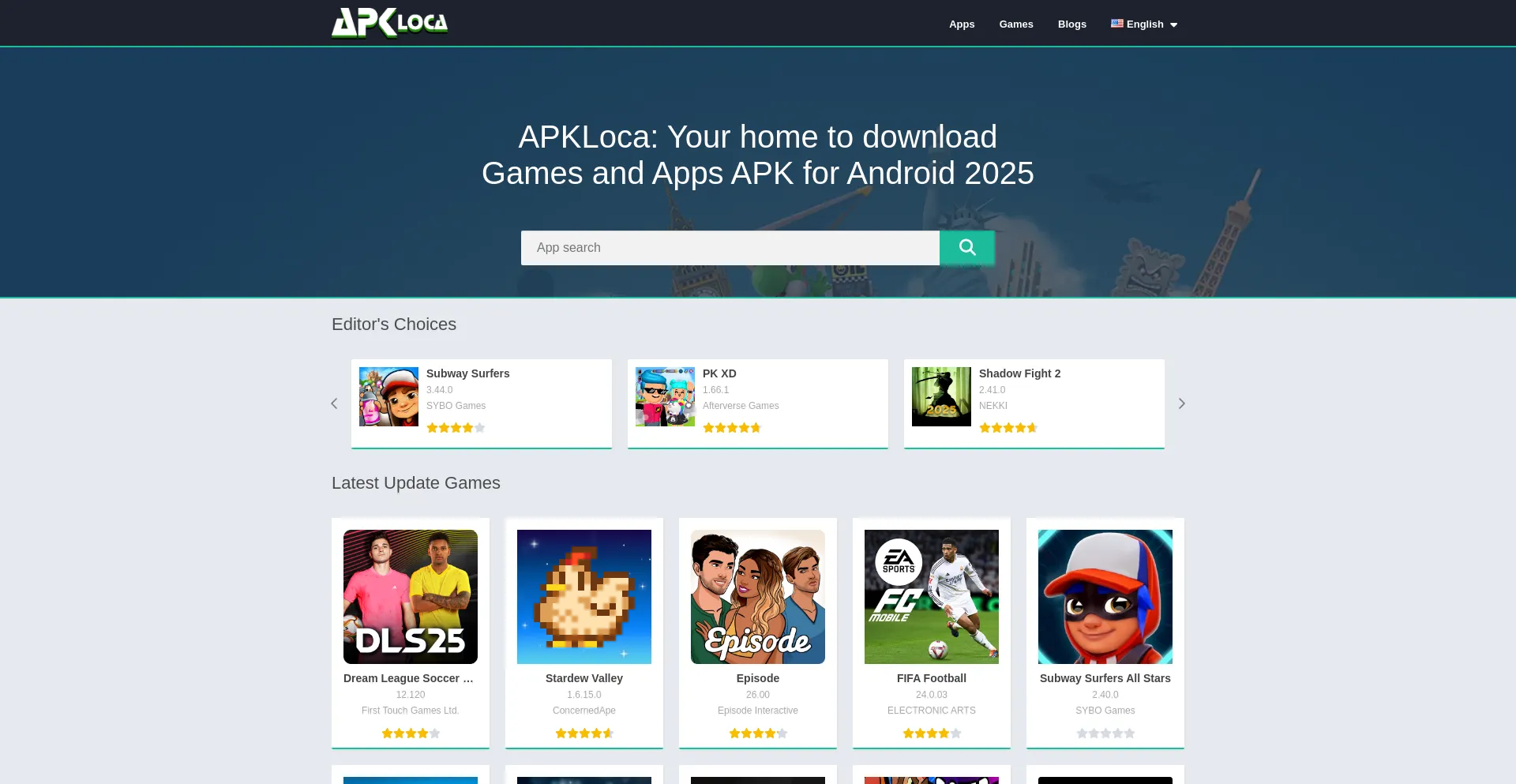 Website screenshot of Apkloca.com