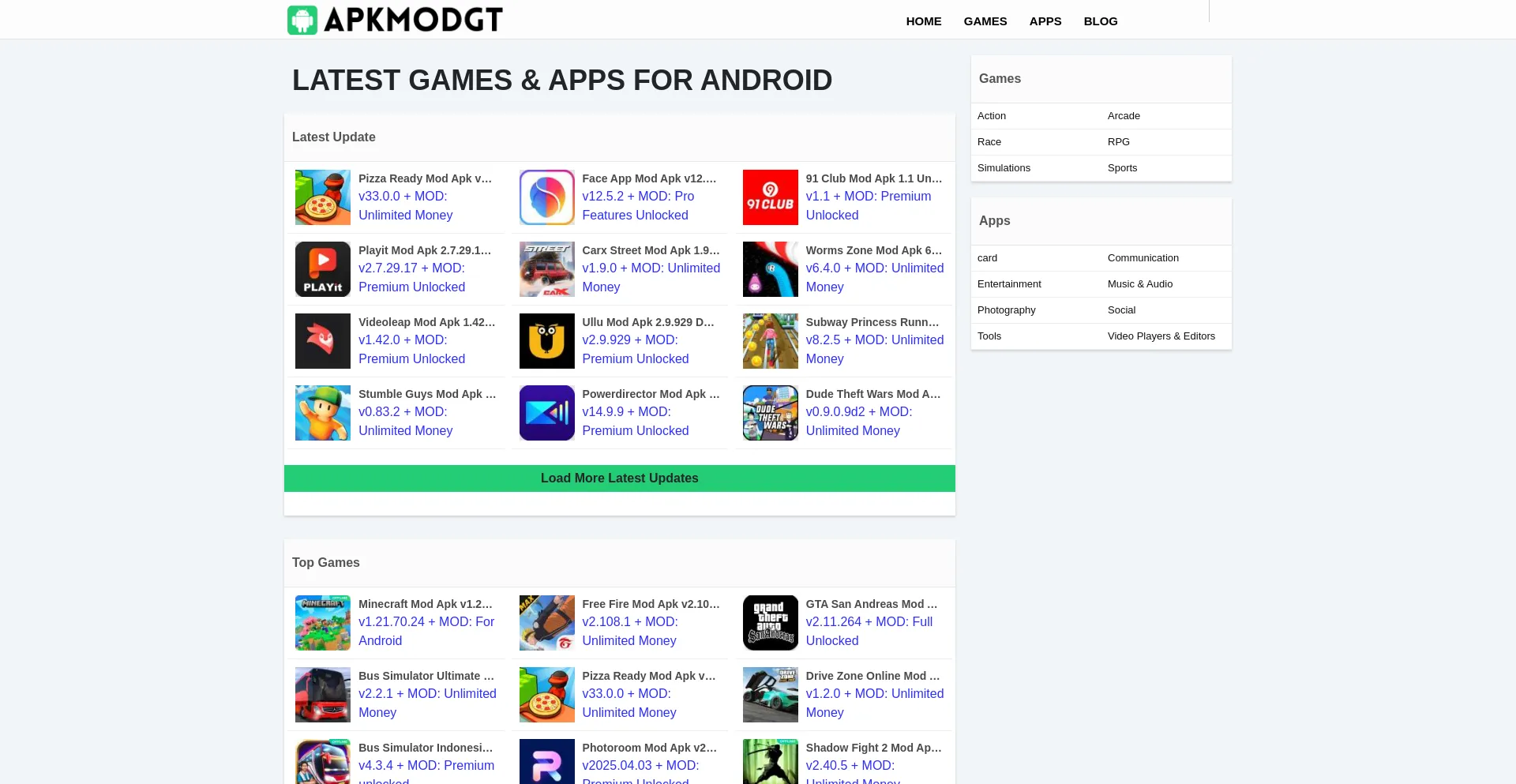 Website screenshot of Apkmodget.com