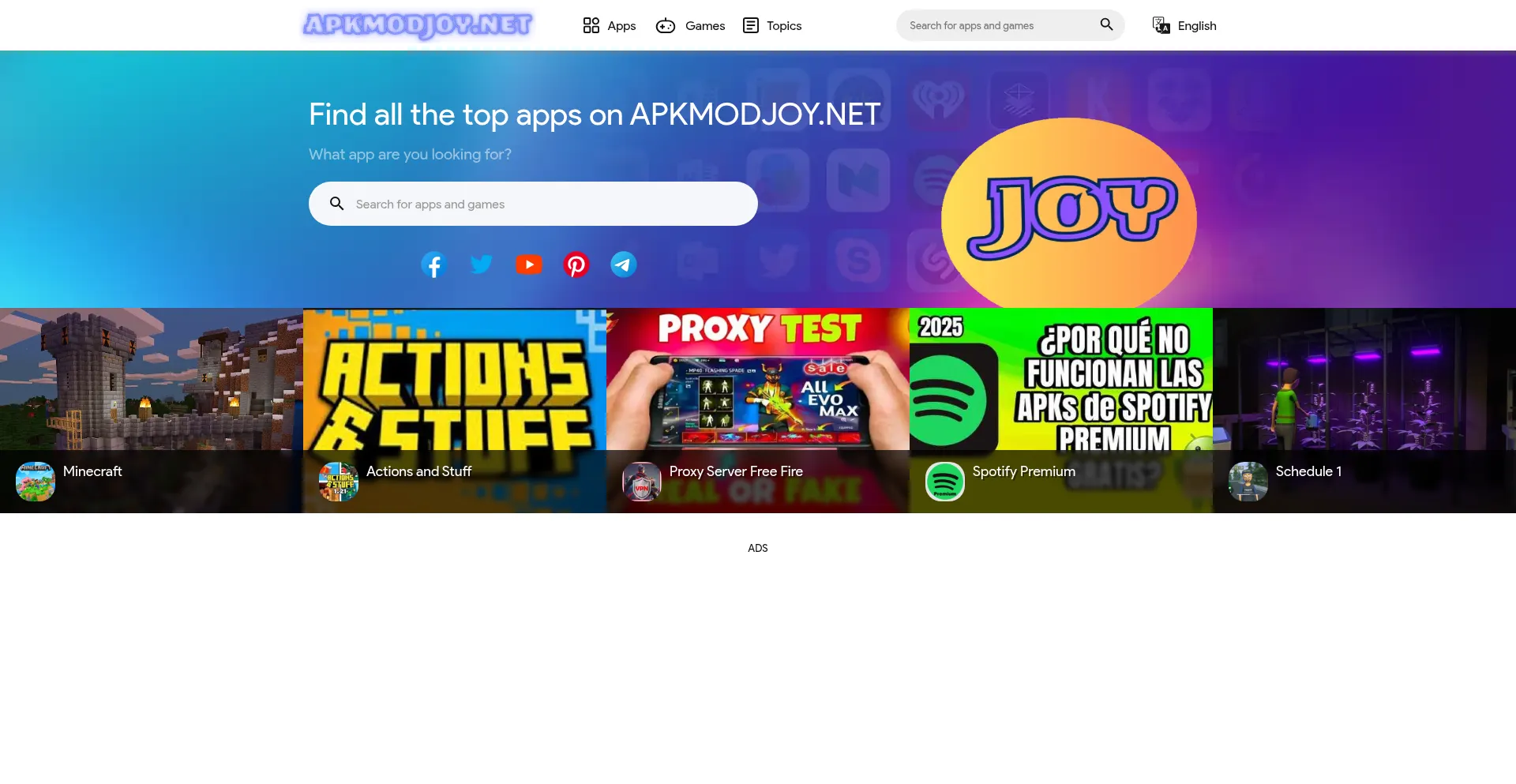 Website screenshot of Apkmodjoy.net