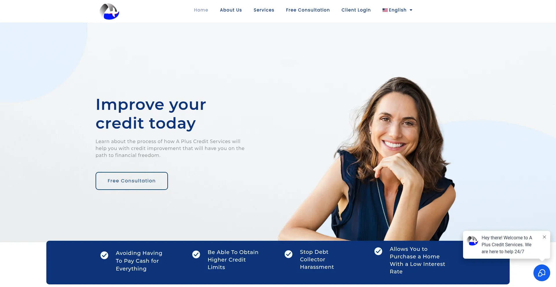 Website screenshot of Apluscreditservice.com
