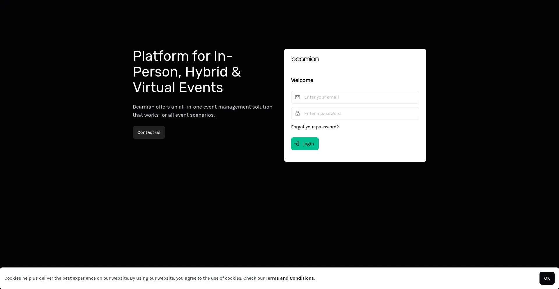 Website screenshot of App.beamian.com