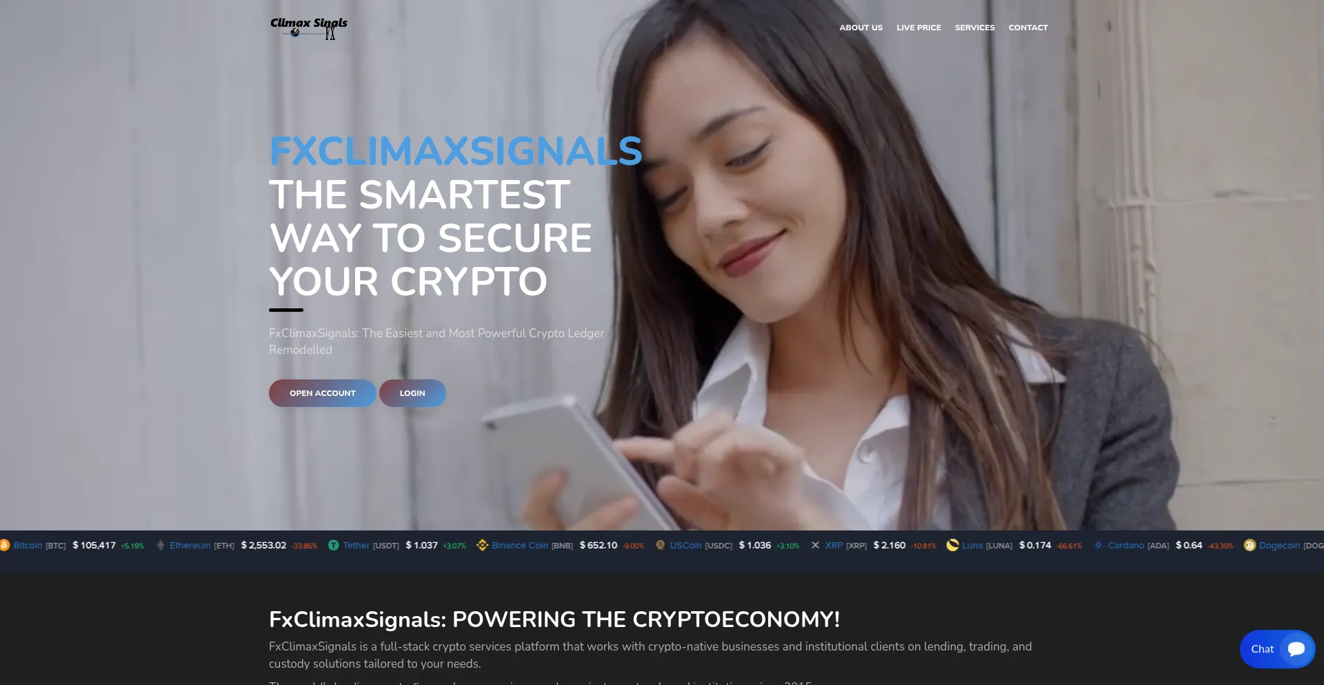 Website screenshot of App.climaxsignals.com