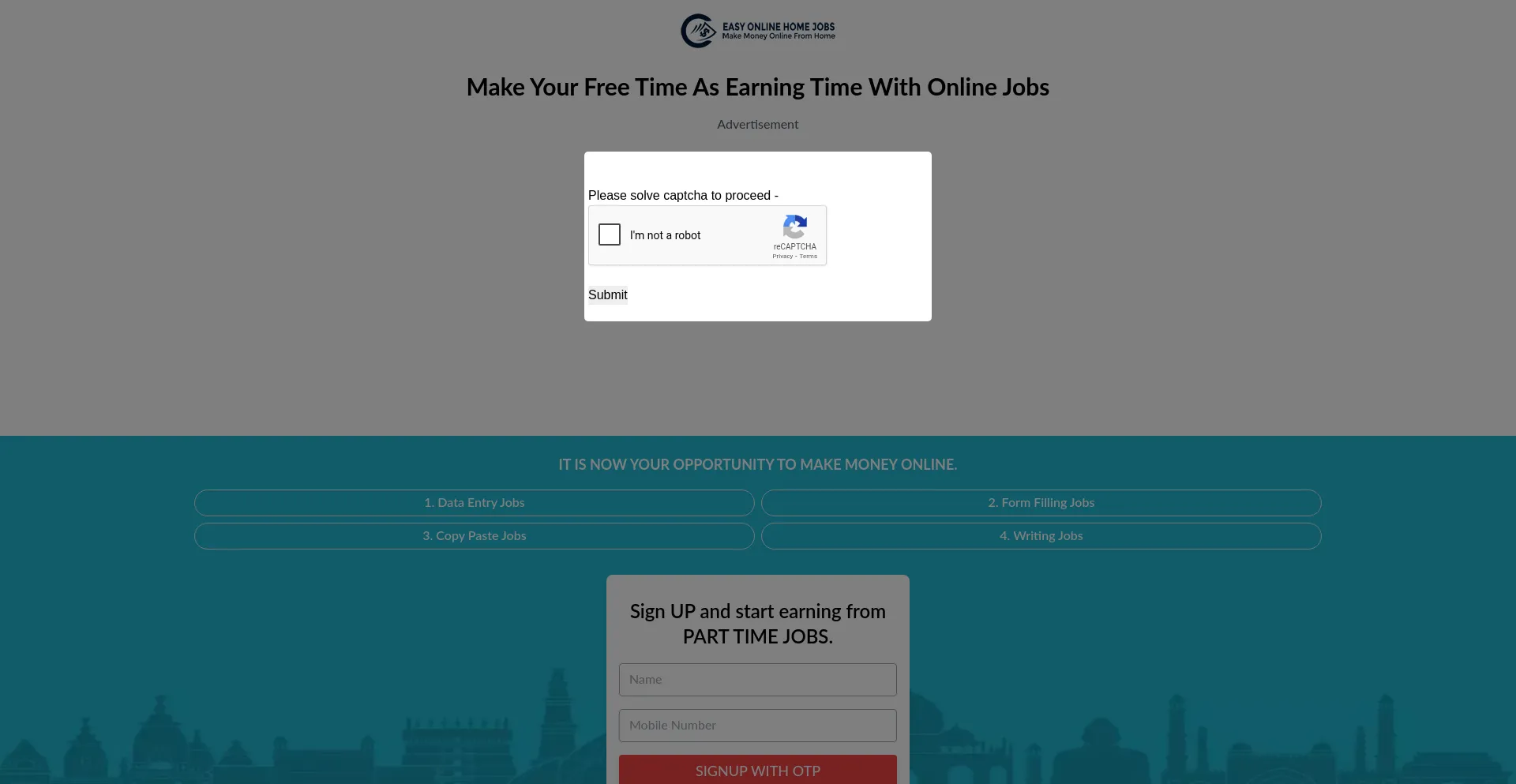 Website screenshot of App.easyonlinehomejobs.com