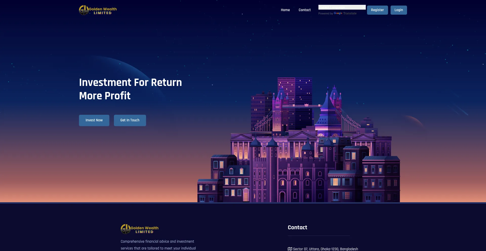 Website screenshot of App.goldenwealthlimited.com