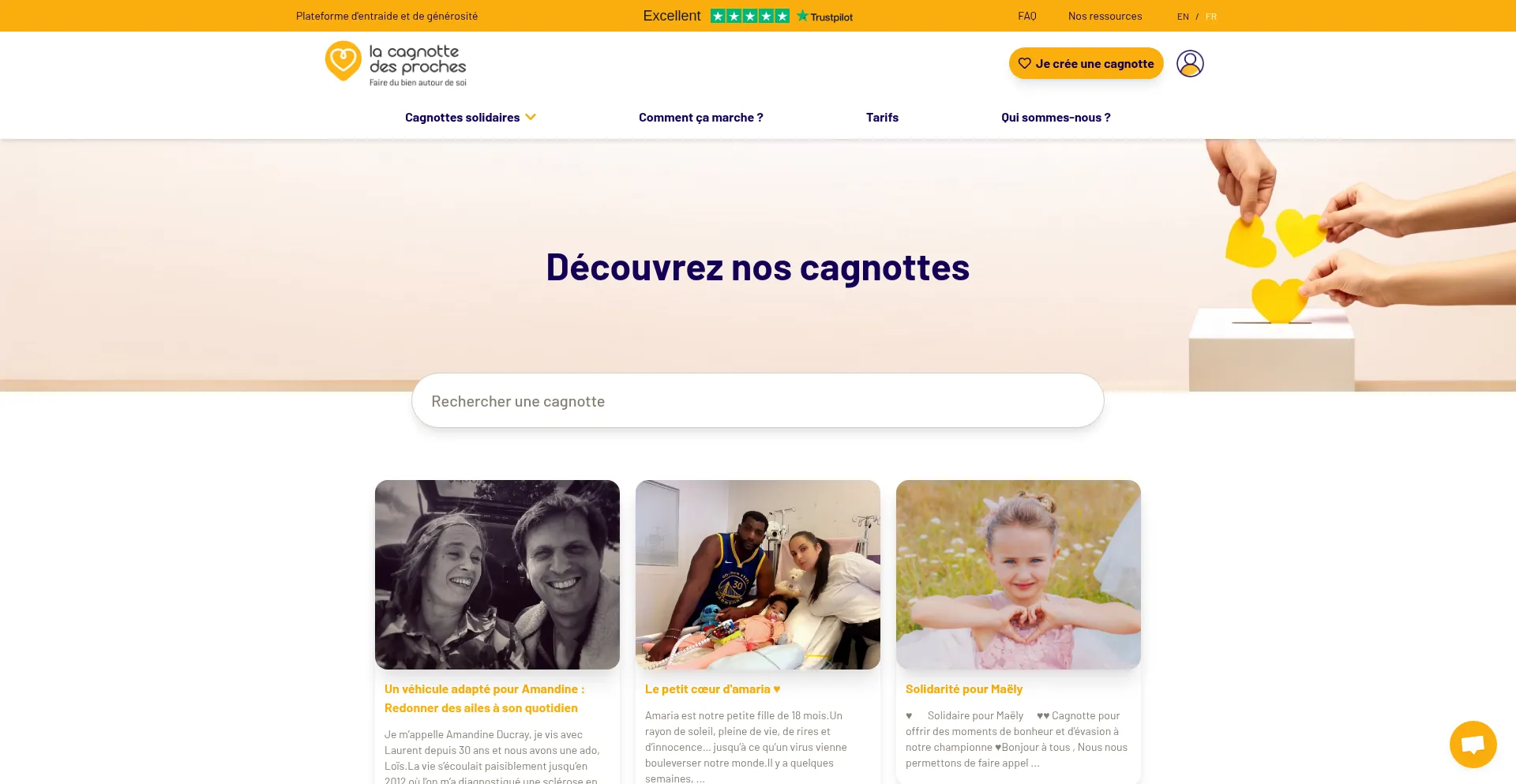 Website screenshot of App.lacagnottedesproches.fr