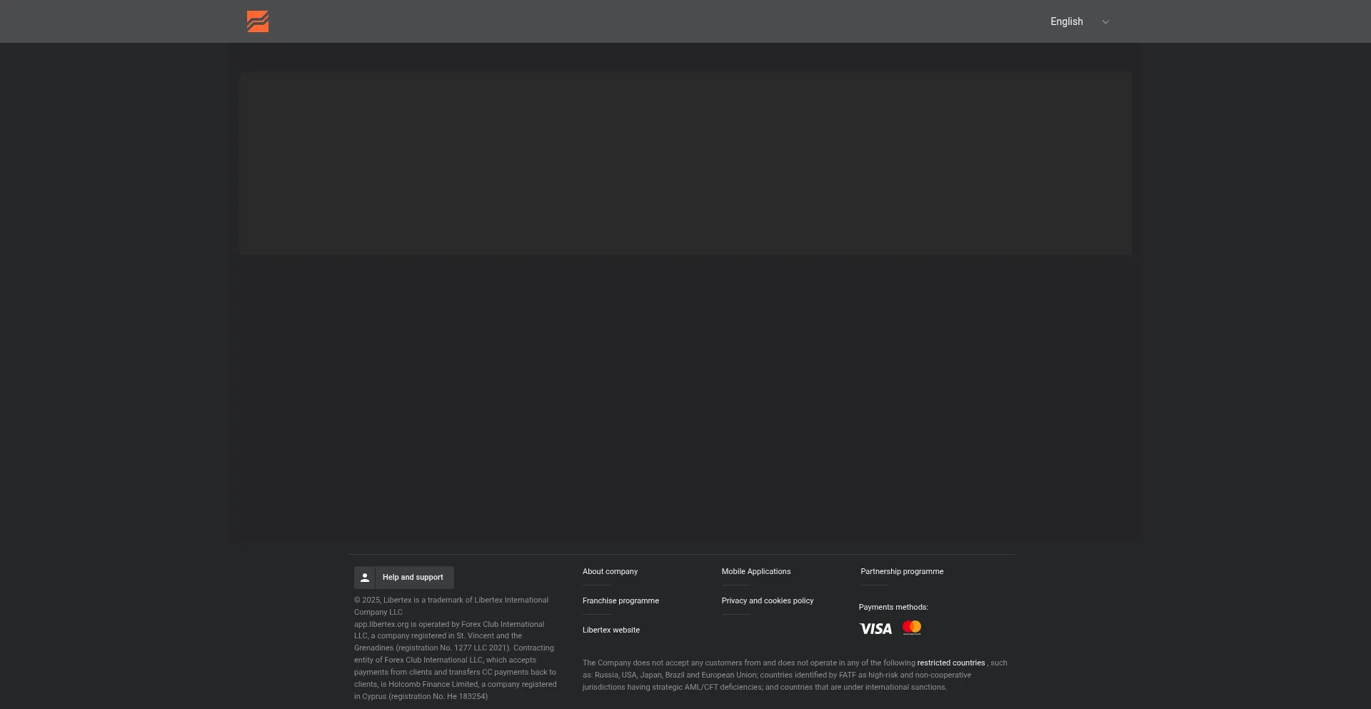 Website screenshot of App.libertex.org