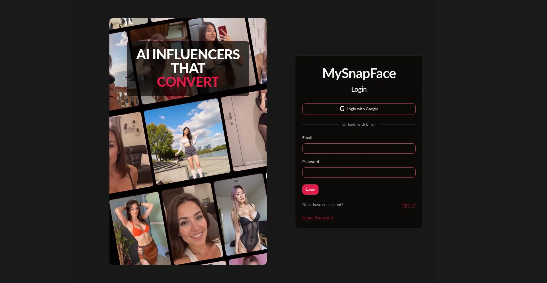 Website screenshot of App.mysnapface.com