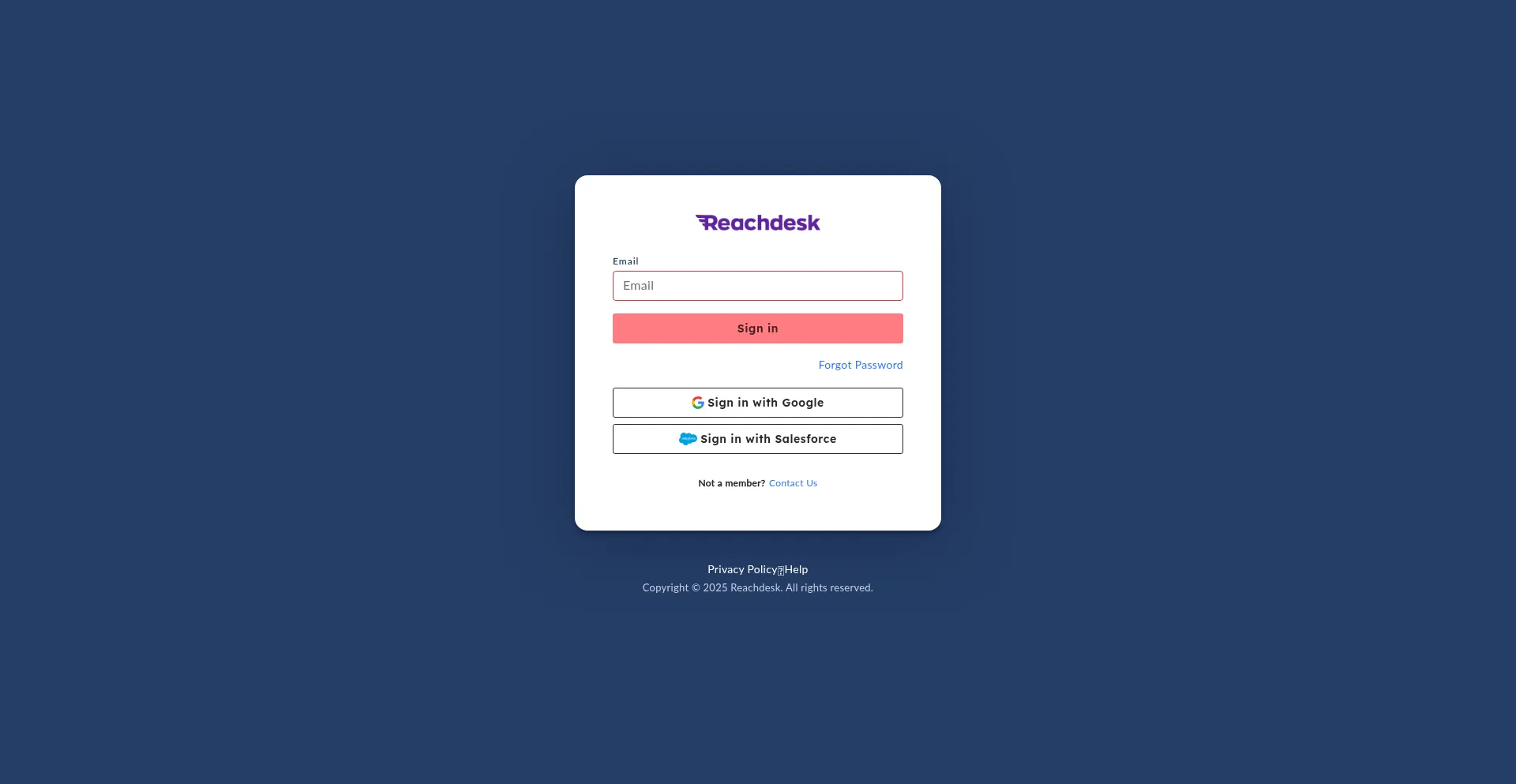Website screenshot of App.reachdesk.com