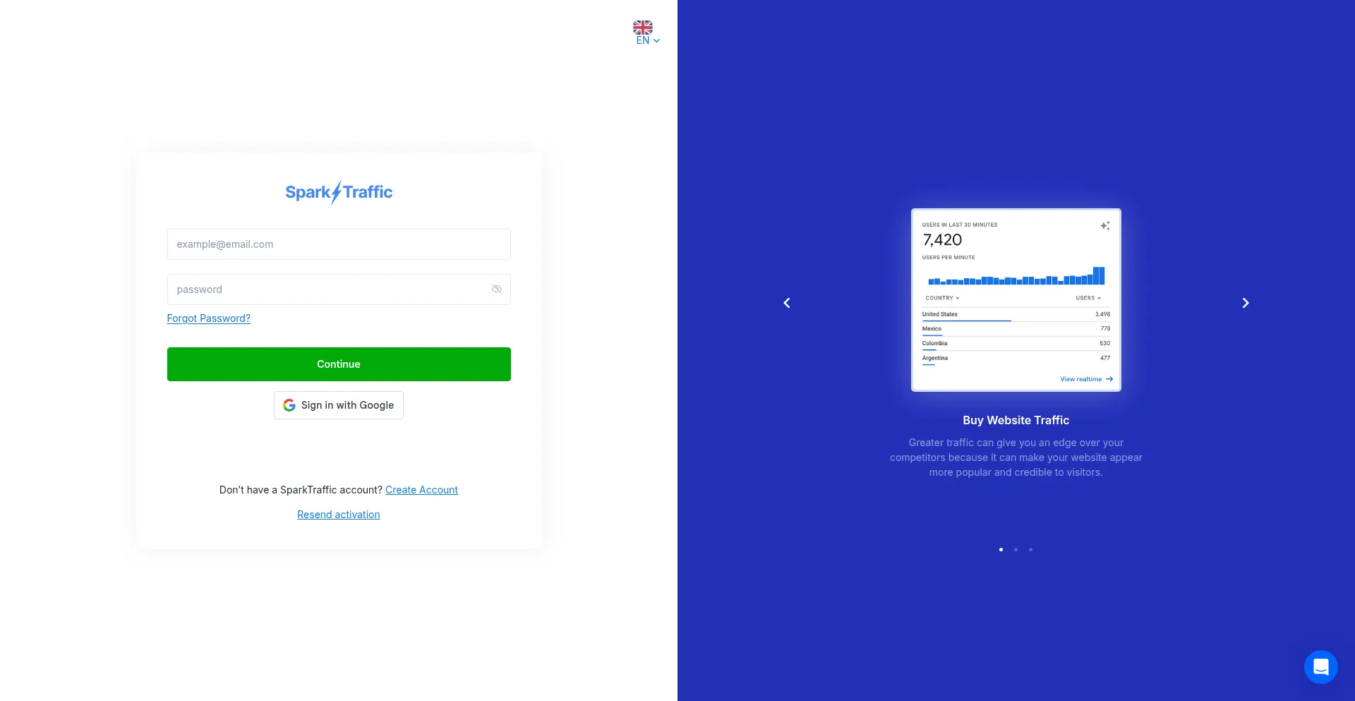 App.sparktraffic.com Screenshot