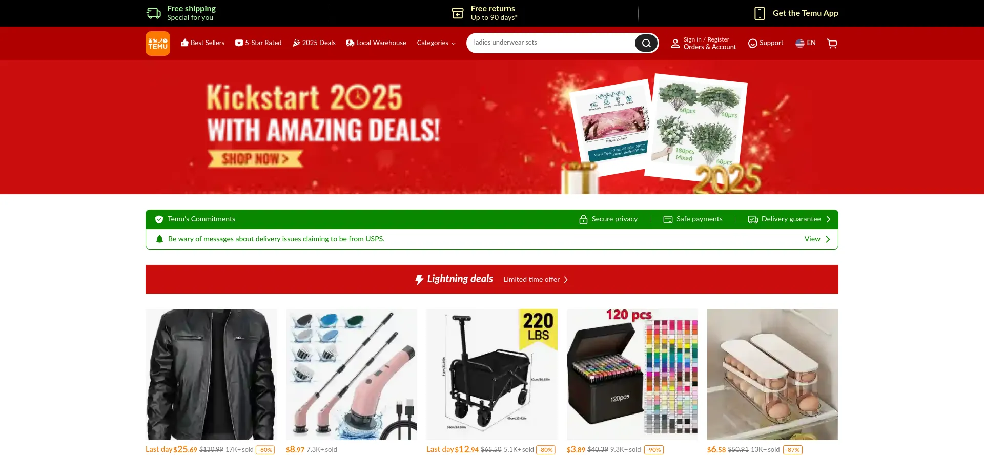 Website screenshot of App.temu.com