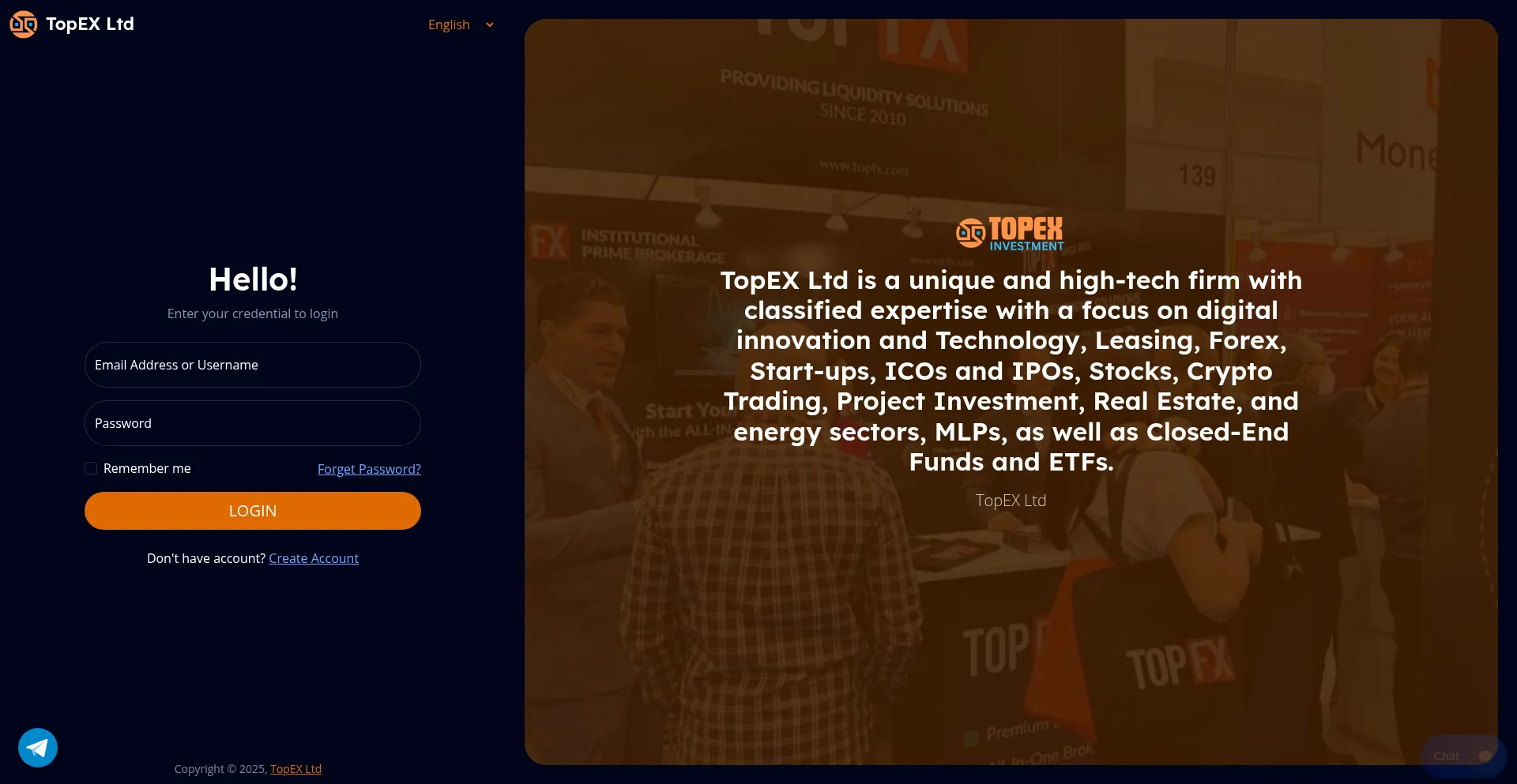 Website screenshot of App.topexinvestments.com