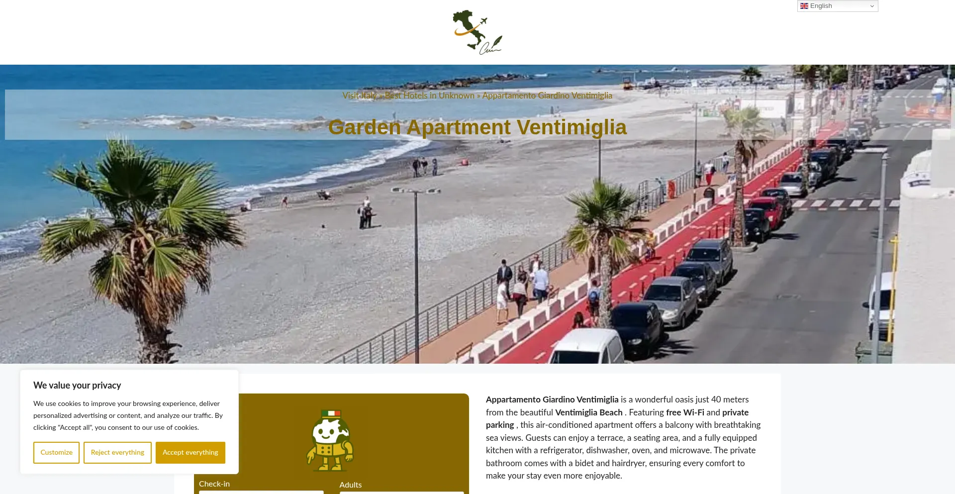 Website screenshot of Appartamento-giardino-ventimiglia.dreaminginrome.com