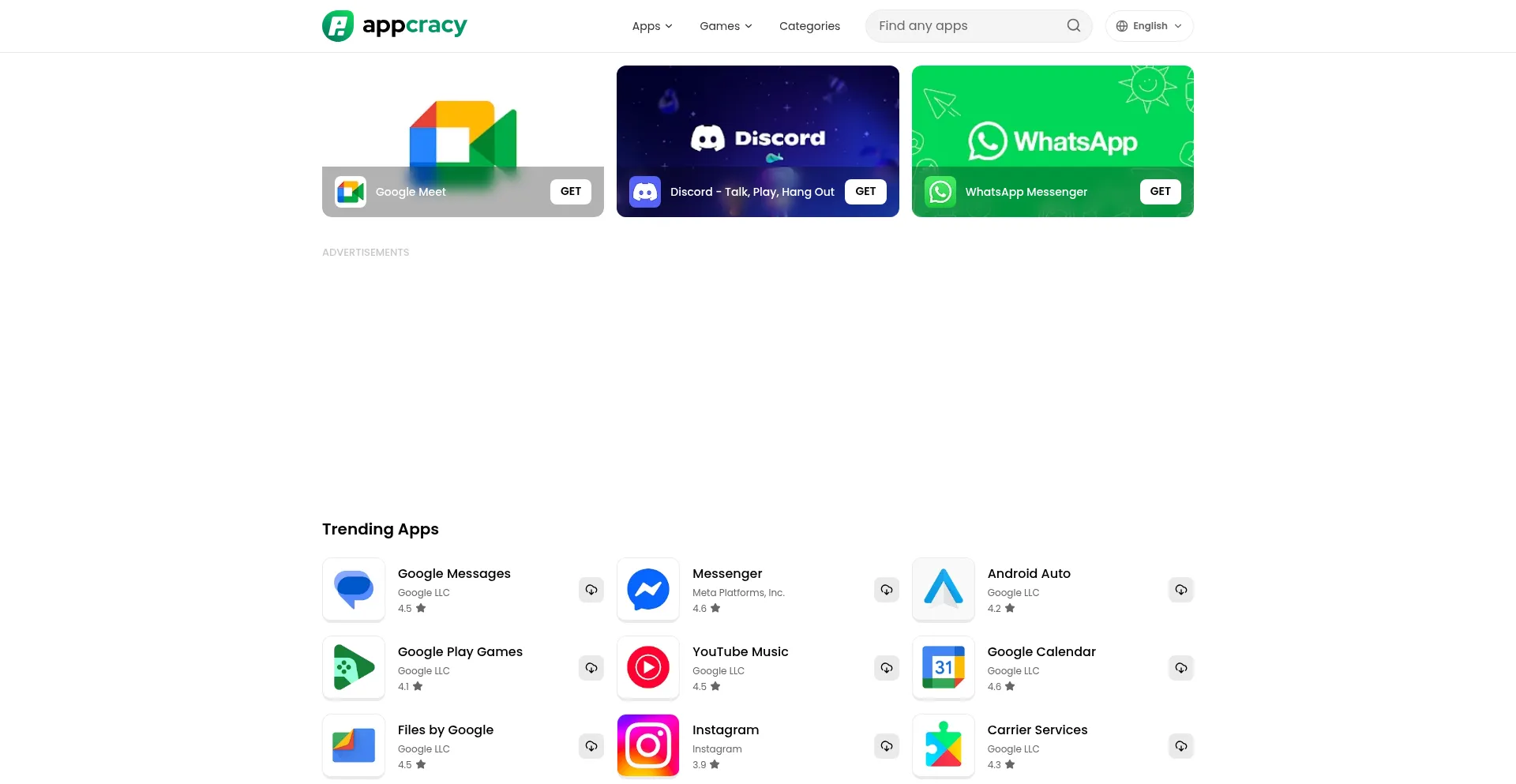 Website screenshot of Appcracy.com