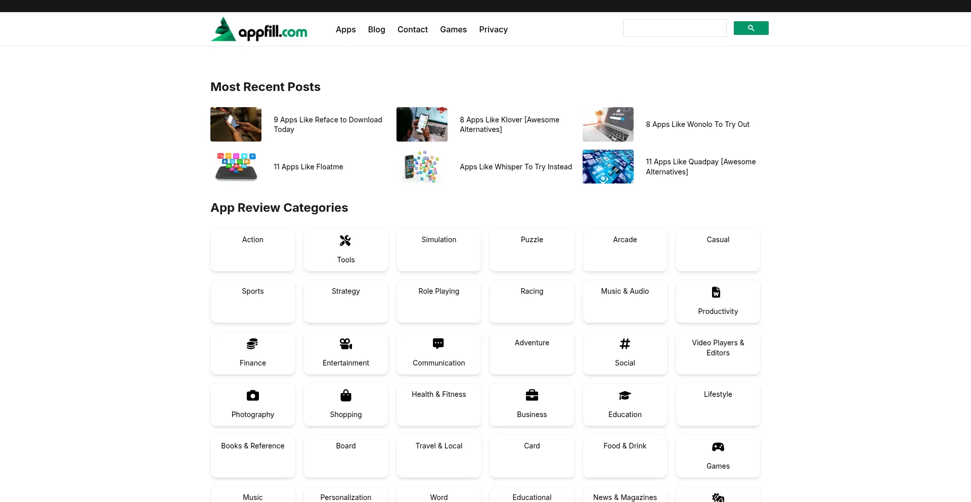 Website screenshot of Appfill.com