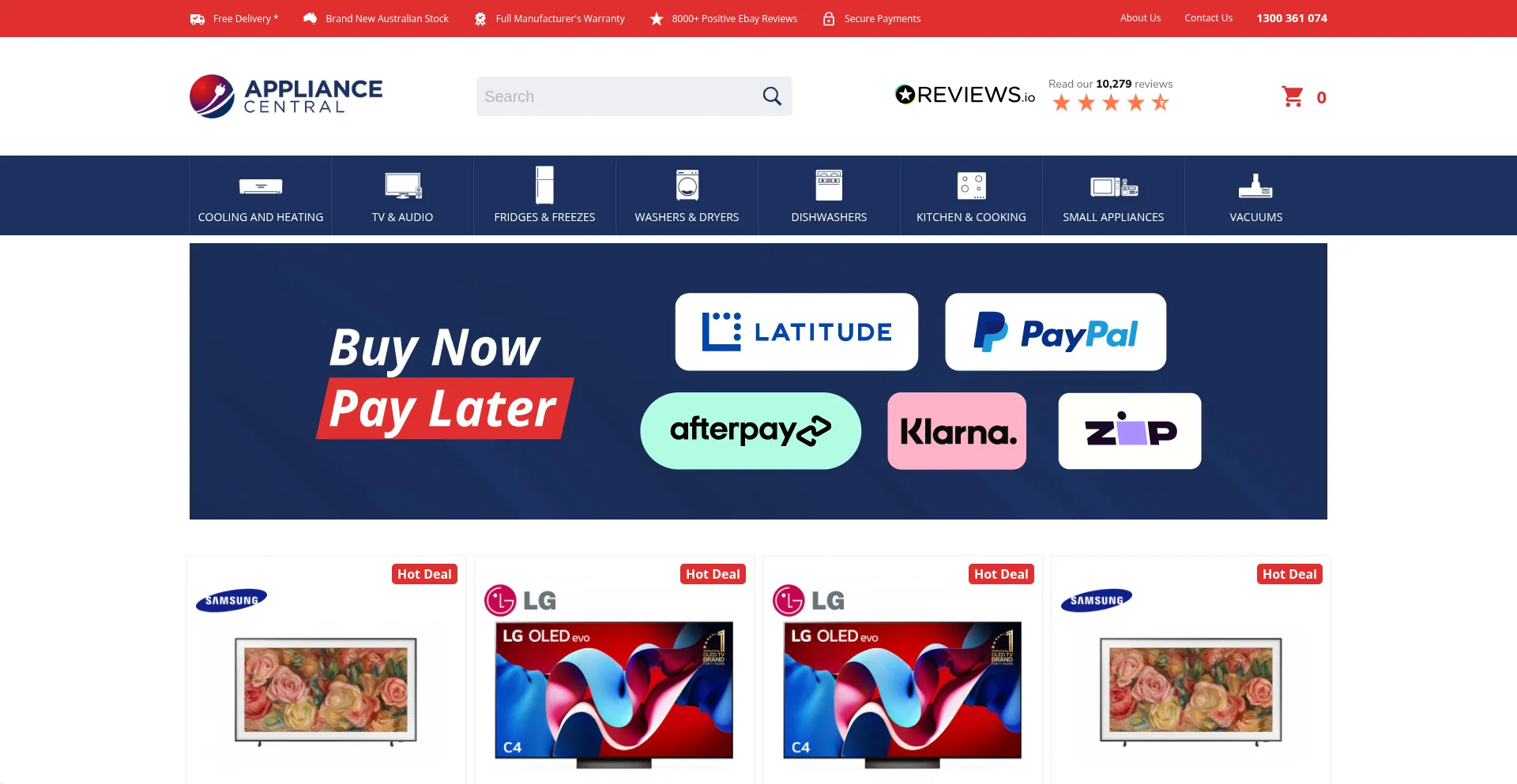 Website screenshot of Appliancecentral.com.au