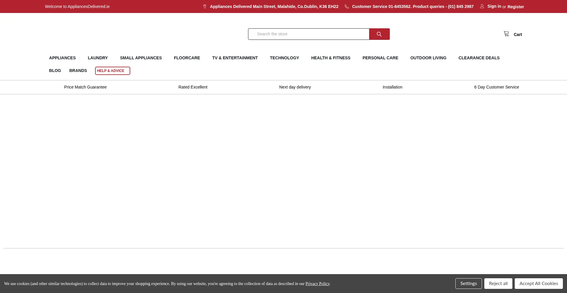 Website screenshot of Appliancesdelivered.ie