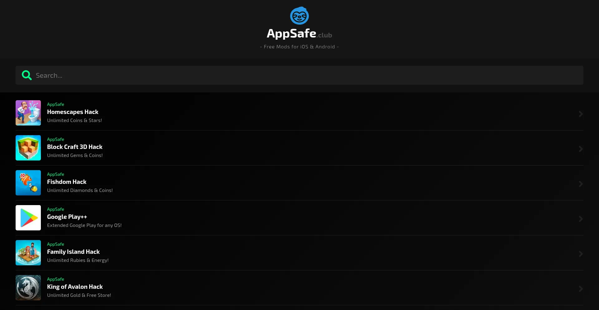 Website screenshot of Appsafe.club