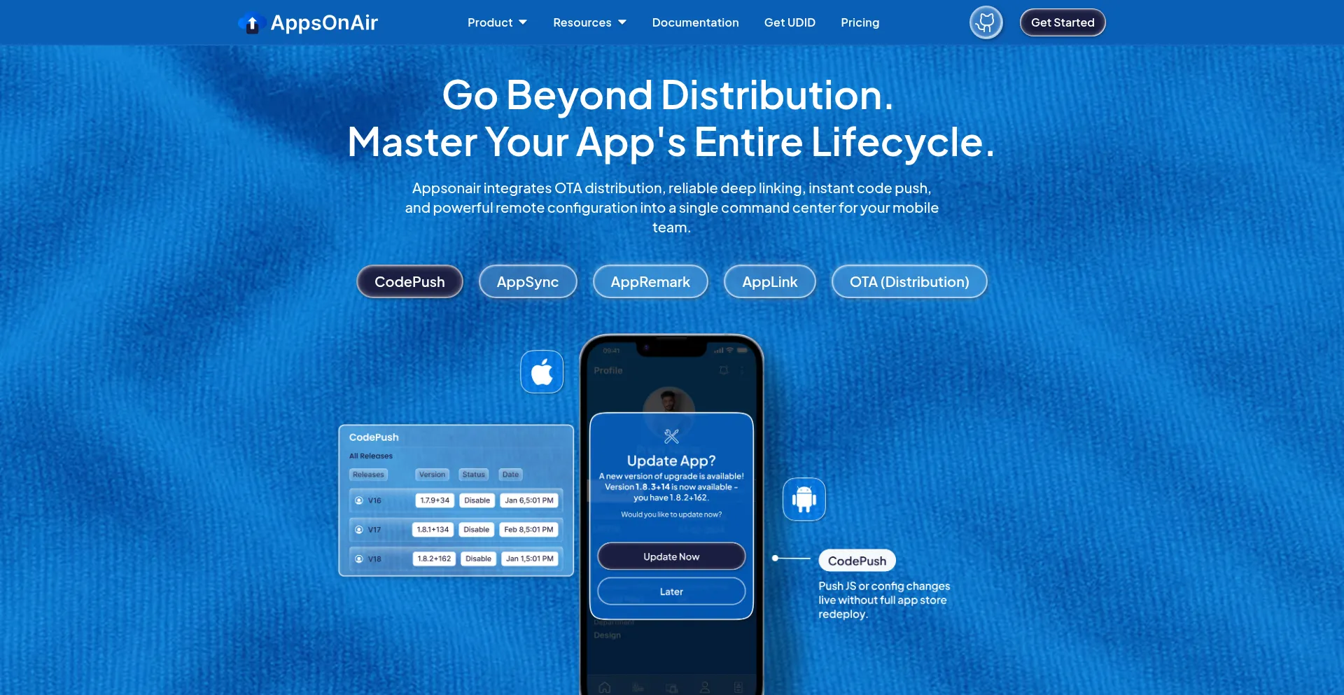 Website screenshot of Appsonair.com