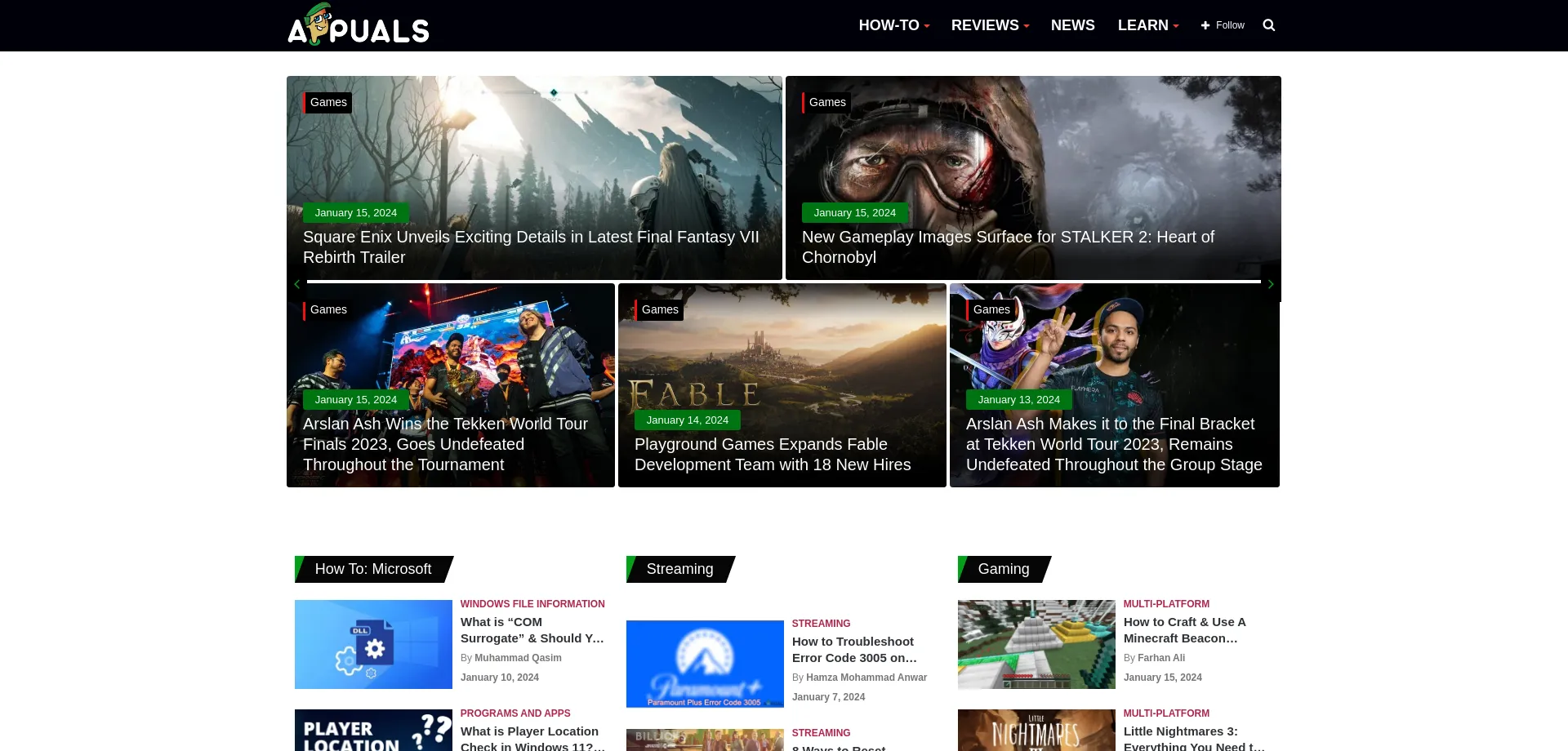 Website screenshot of Appuals.com