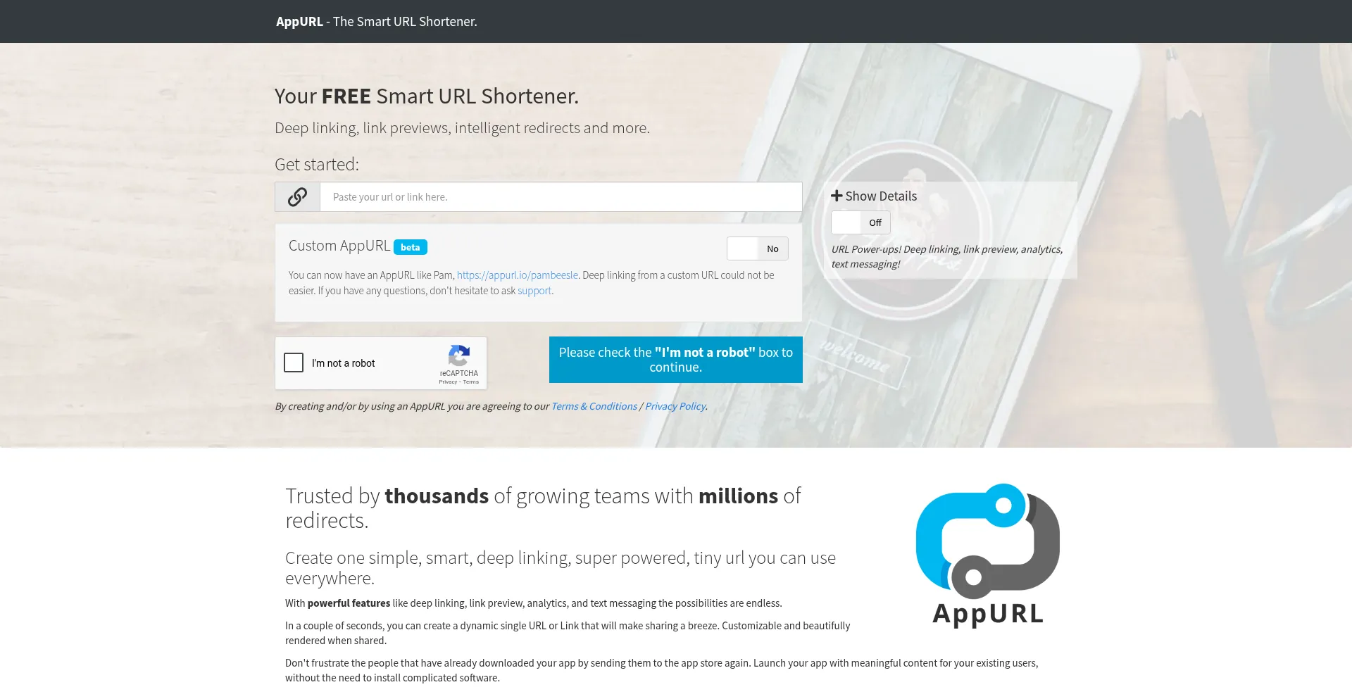 Website screenshot of Appurl.io