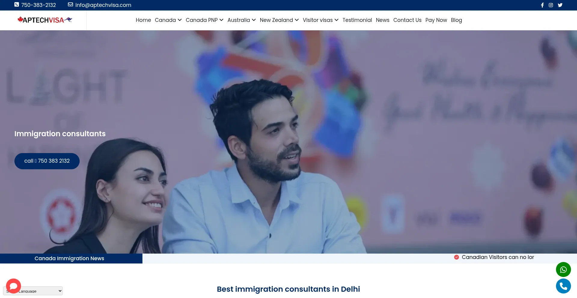 Website screenshot of Aptechvisa.com