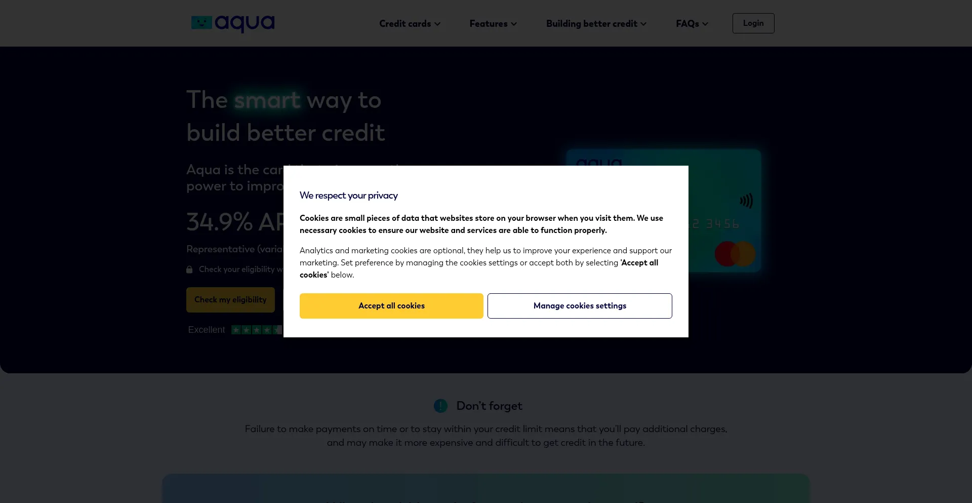 Website screenshot of Aquacard.co.uk
