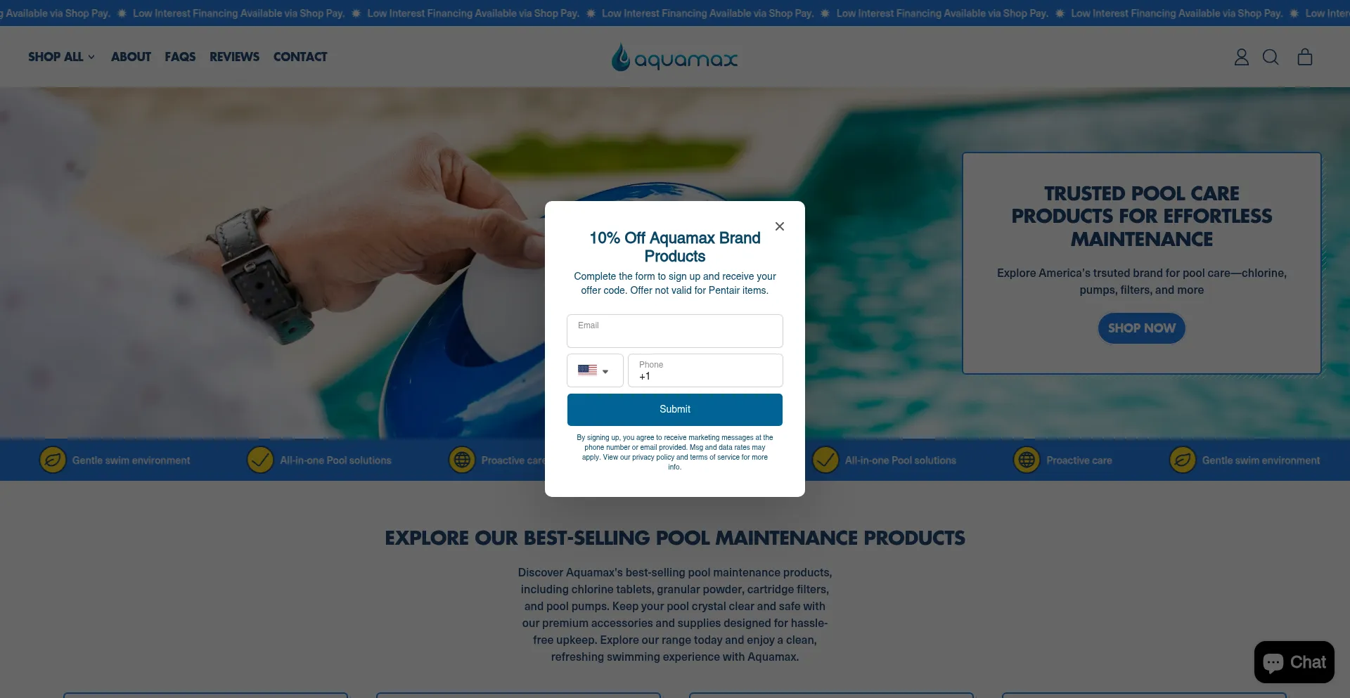 Website screenshot of Aquamaxstore.com