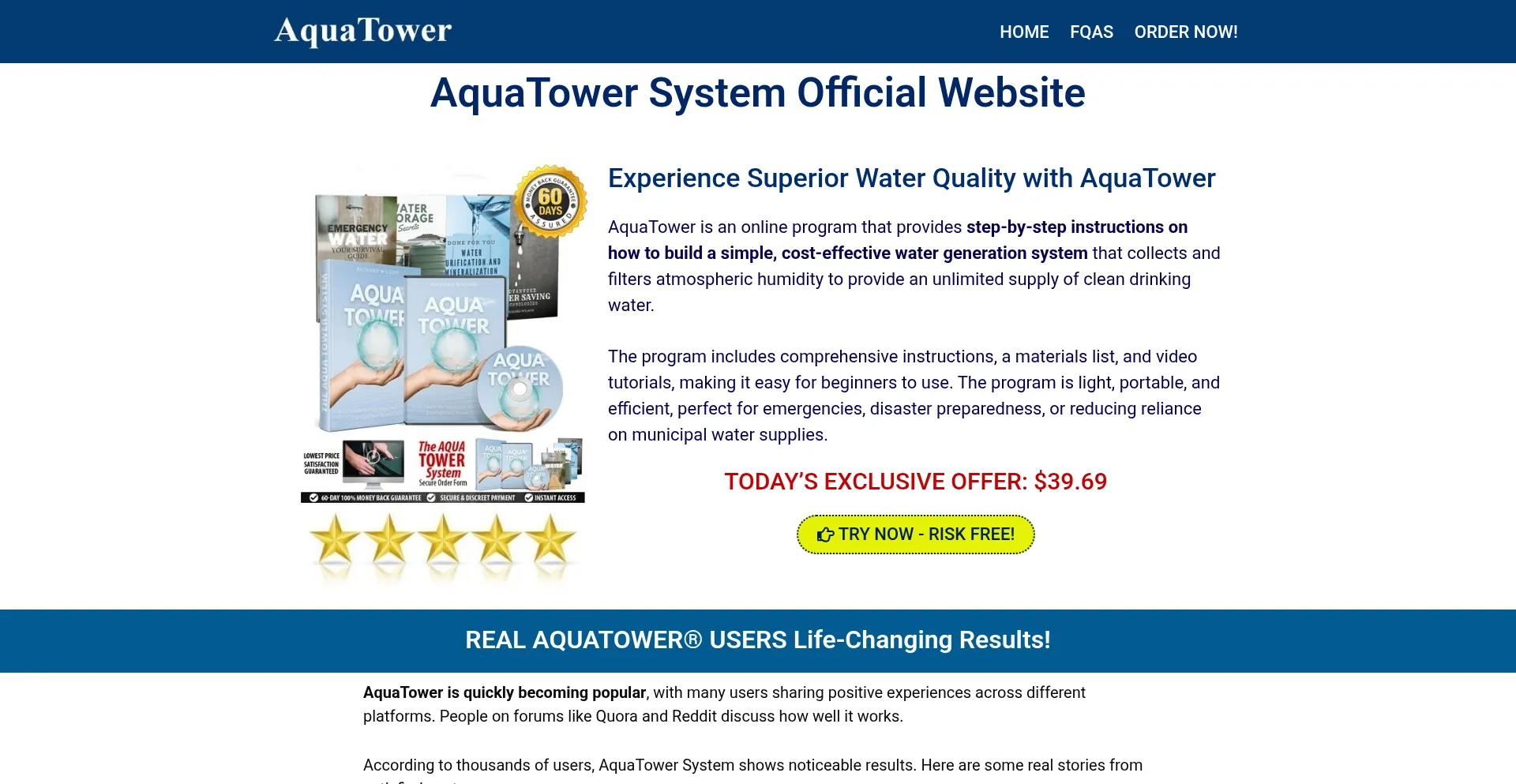 Website screenshot of Aquatower.com