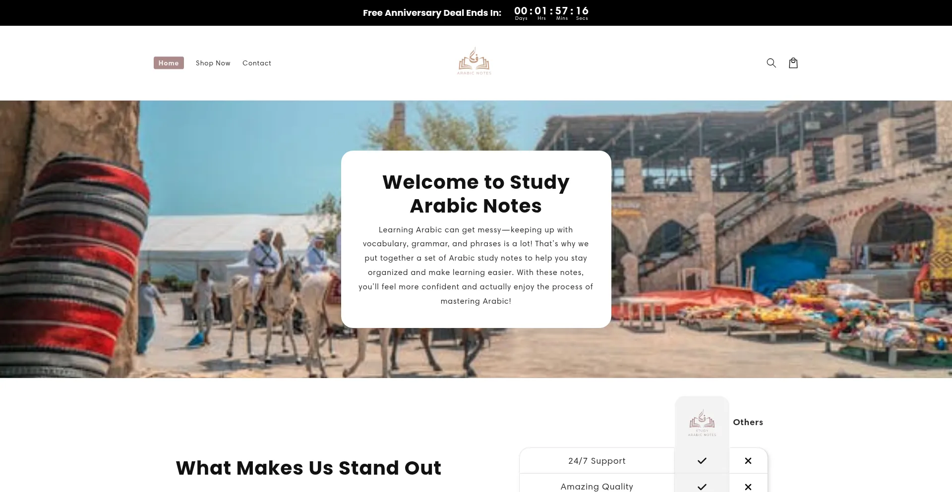 Website screenshot of Arabic-notes.com