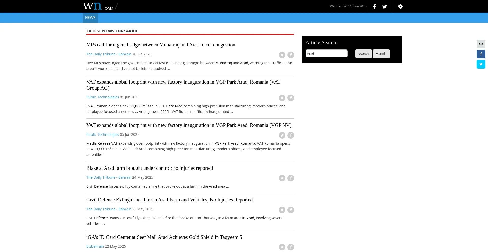 Website screenshot of Arad.com