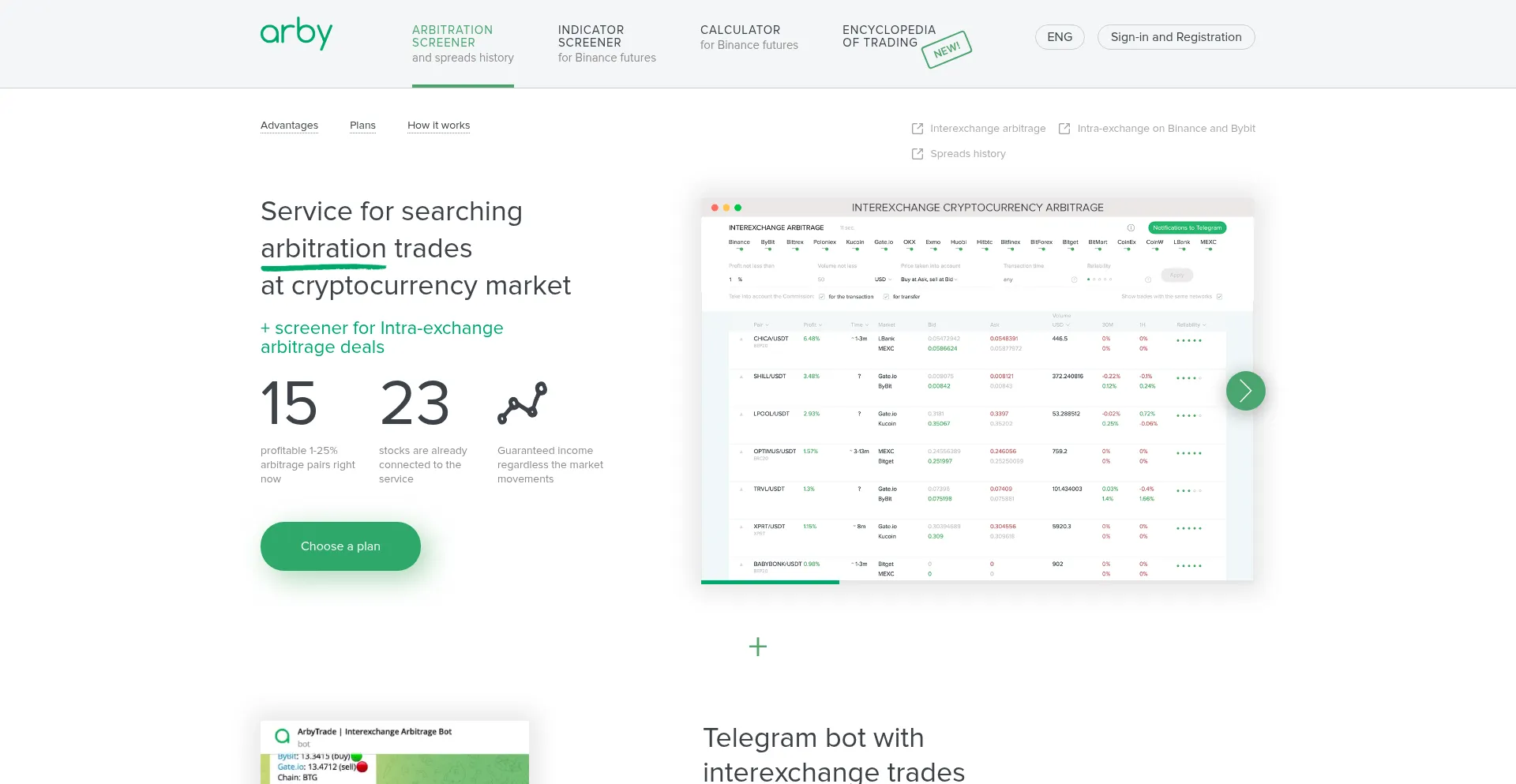 Website screenshot of Arby.trade