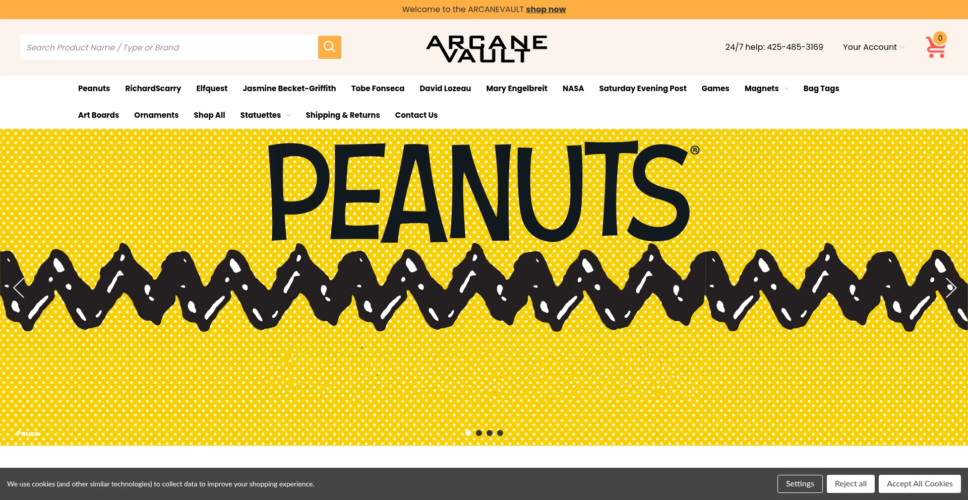 Website screenshot of Arcanevault.com