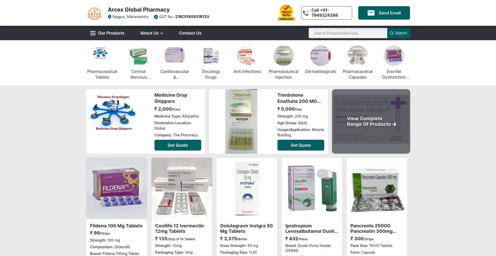 Website screenshot of Arcexglobalpharmacy.com