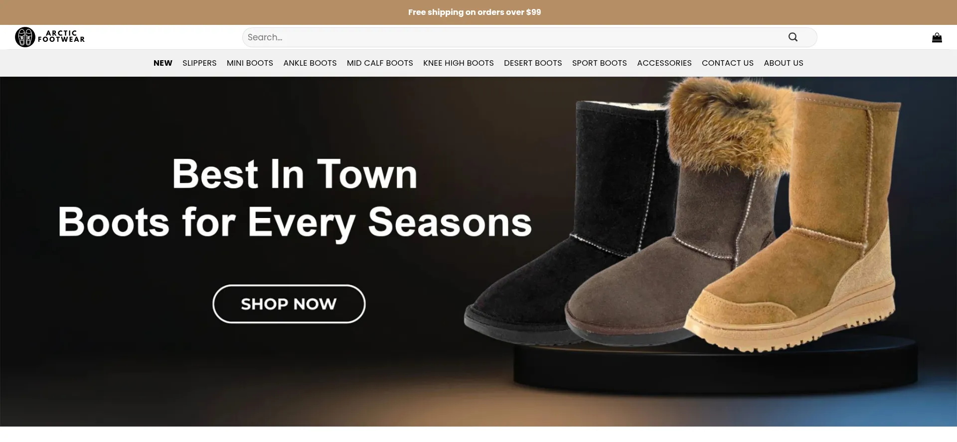 Website screenshot of Arcticfootwear.com