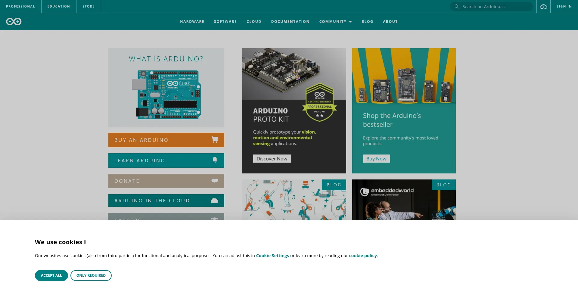 Website screenshot of Arduino.cc