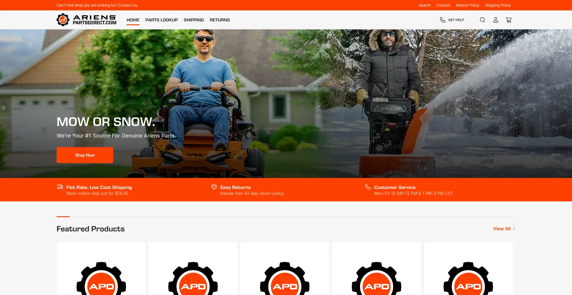 Website screenshot of Arienspartsdirect.com