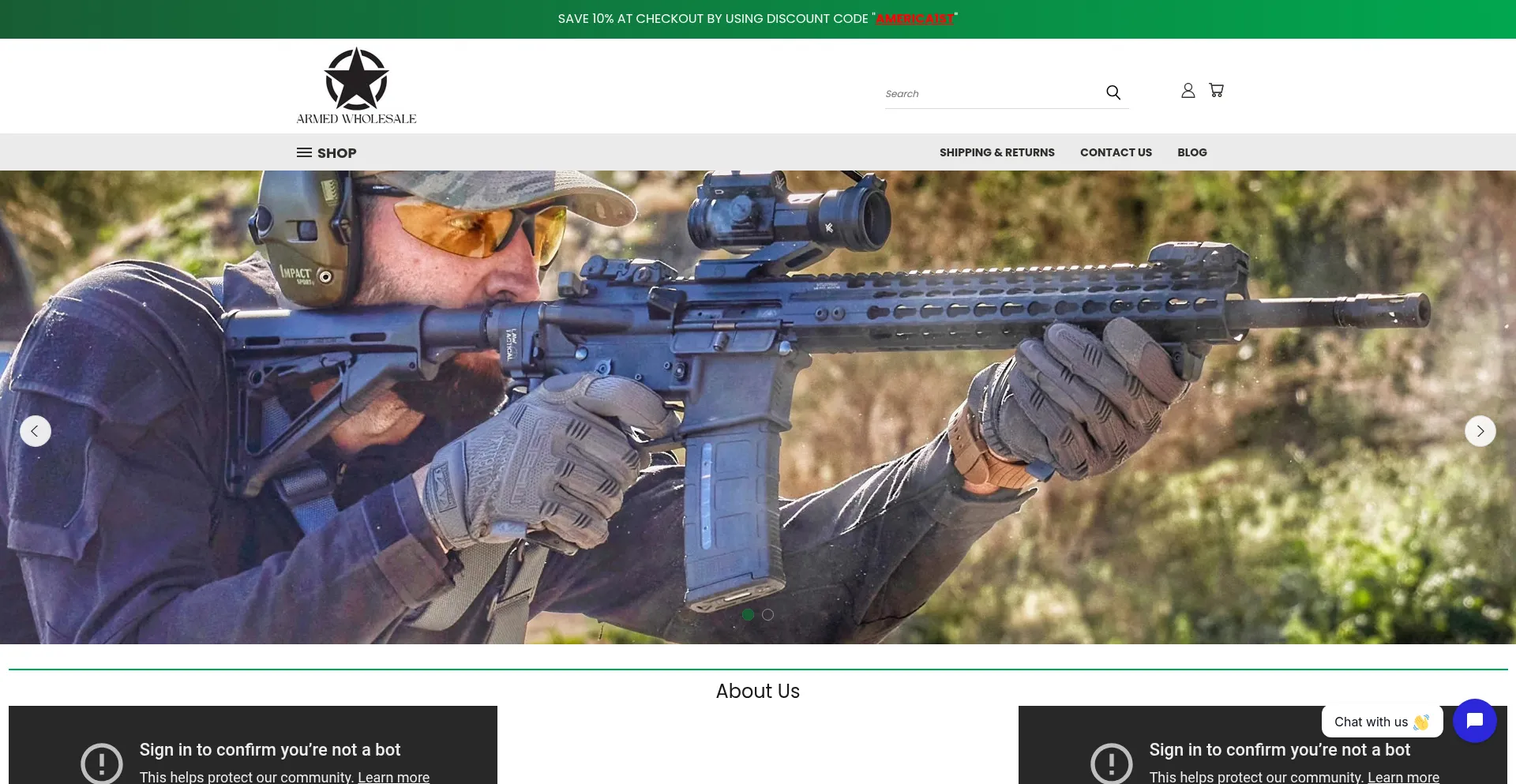 Website screenshot of Armedwholesale.com
