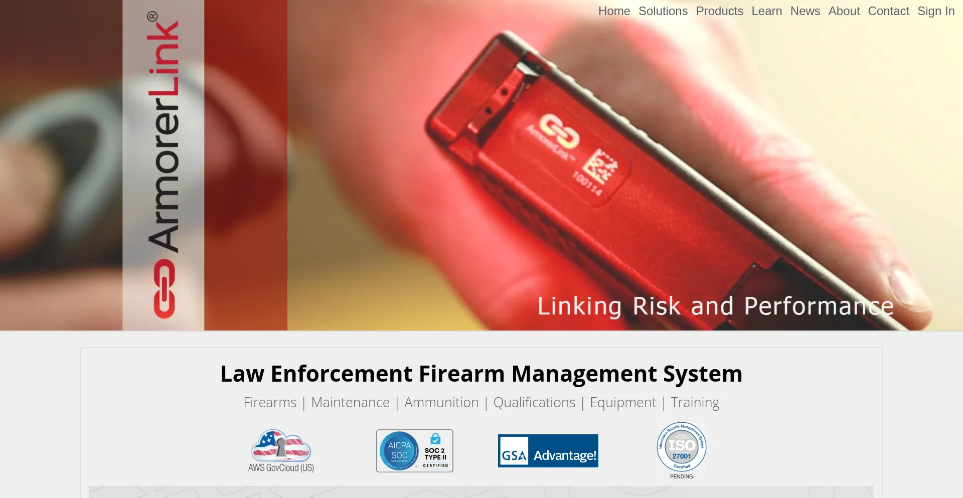Website screenshot of Armorerlink.com
