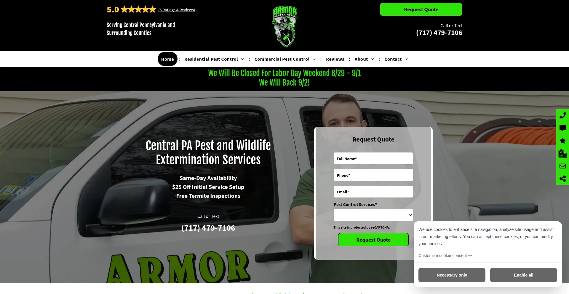 Website screenshot of Armorpestscontrol.com
