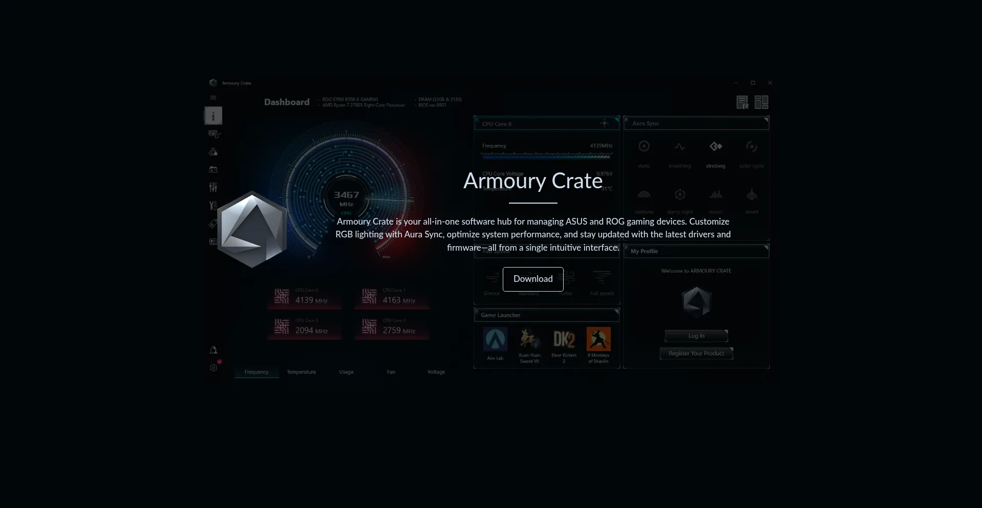 Website screenshot of Armoury-crate.com