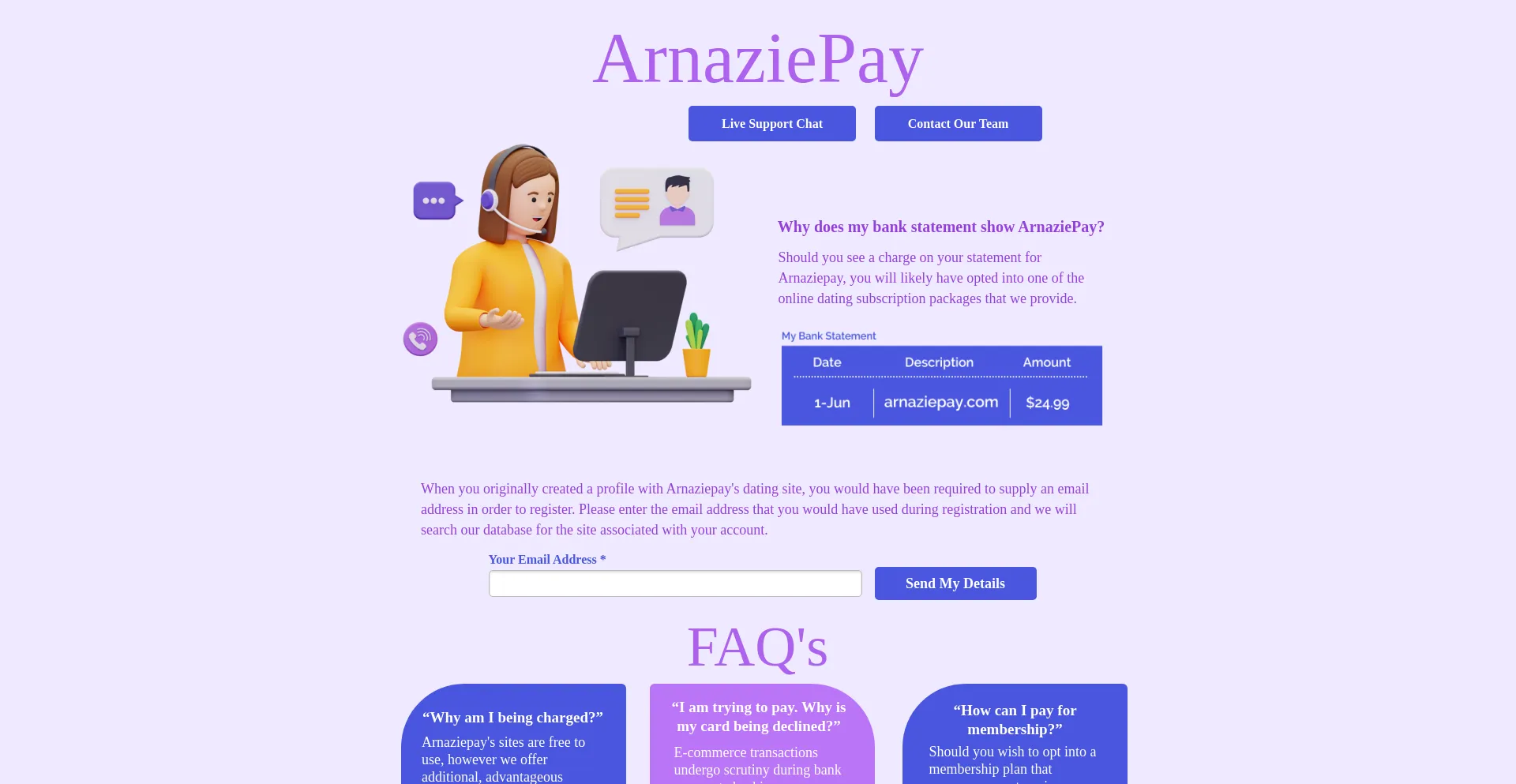 Website screenshot of Arnaziepay.com