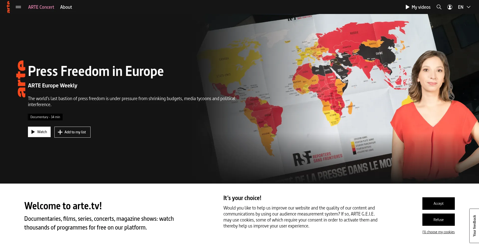 Website screenshot of Arte.tv