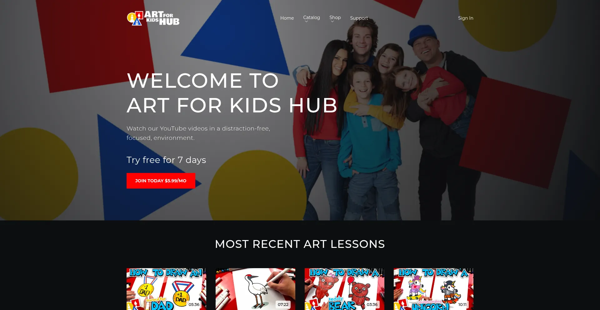 Website screenshot of Artforkidshub.tv